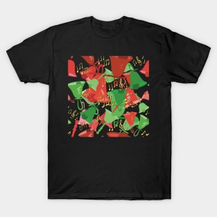 Christmas Chaos Colorful Handbells And Notes Holiday Pattern T-Shirt